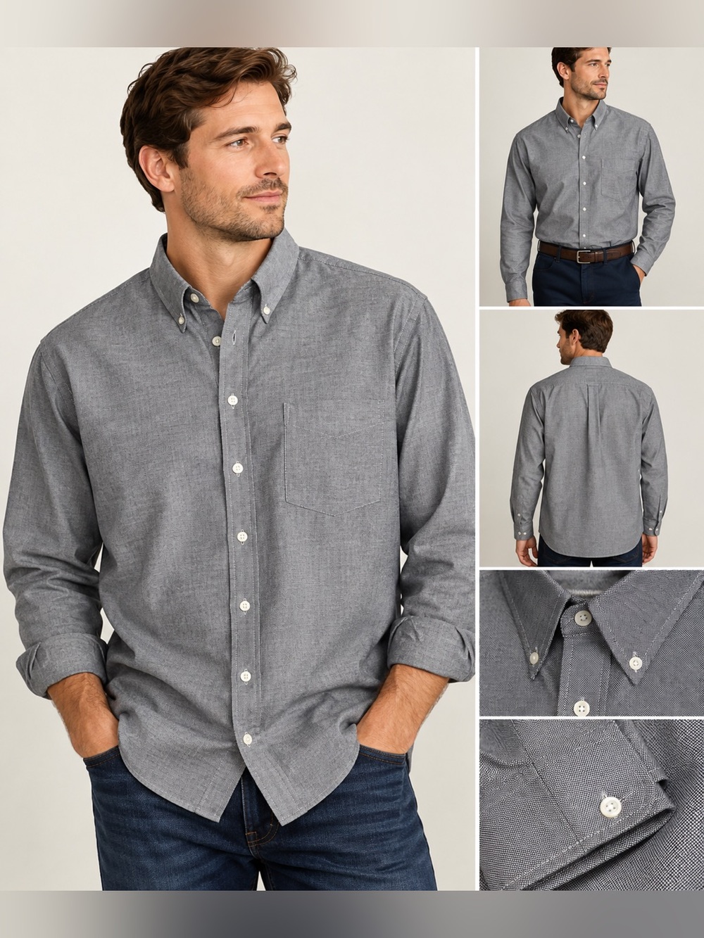 Claybrooke Men’s 18.5 34/35 Gray Wrinkle Free Long Sleeve Button Down Shirt